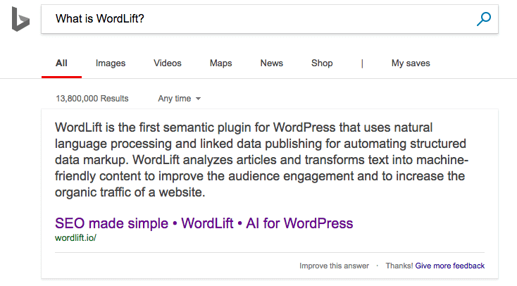 Instant Answer on Bing - What is WordLift