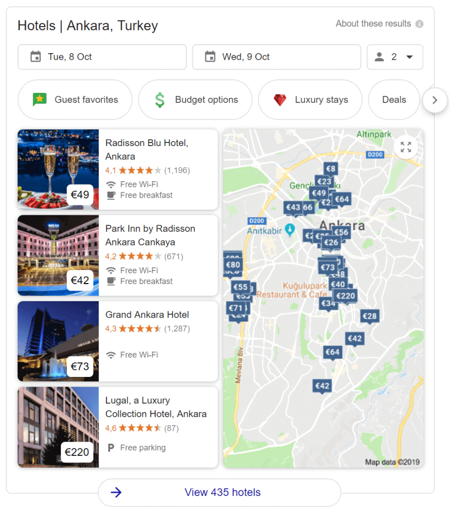 Google Hotels rich snippet on SERP