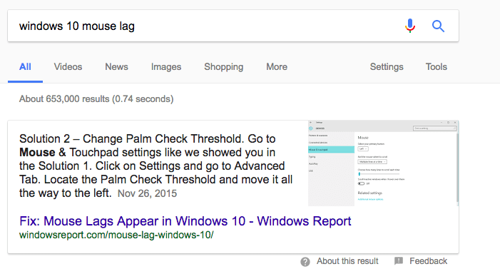 An Example of Featured Snippet from Windows Report, one of the website that use WordLift.