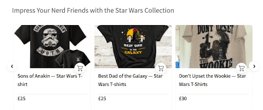 Product Navigator with Star Wars Themed T-shirts